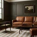Blue Checkered Flatweave area rug in a living room