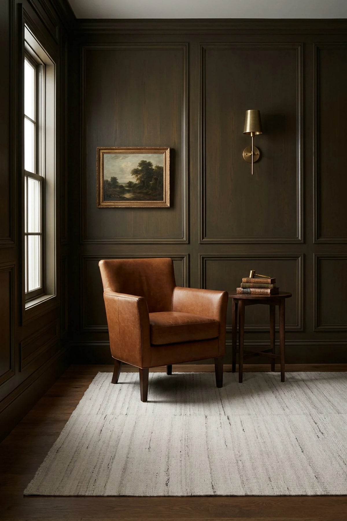White Flatweave area rug in a study