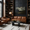White Brown Flatweave area rug in a library