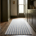 Blue Striped Flatweave runner rug in a hallway