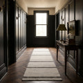 White Brown Flatweave runner rug in a hallway