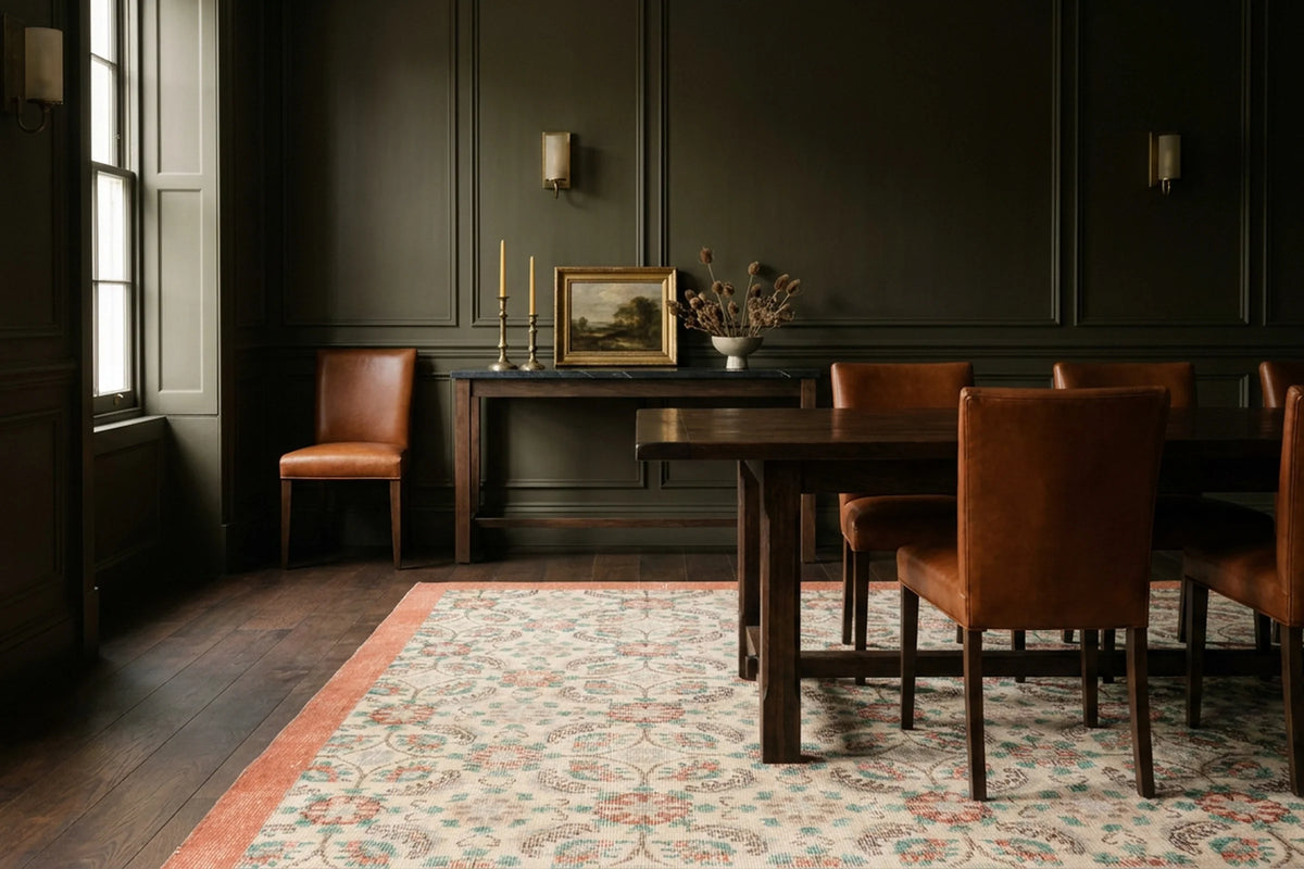 White Turkish rug in a dining room
