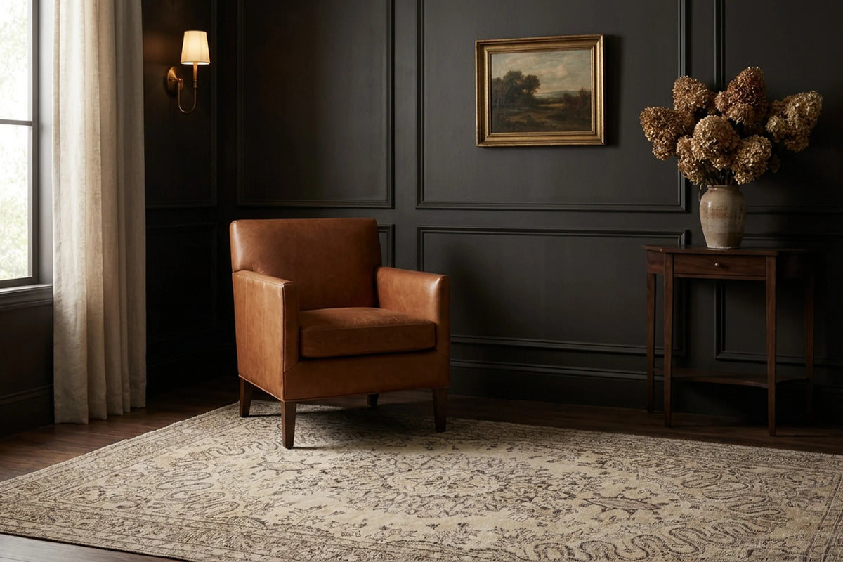 White Turkish rug in a styled room