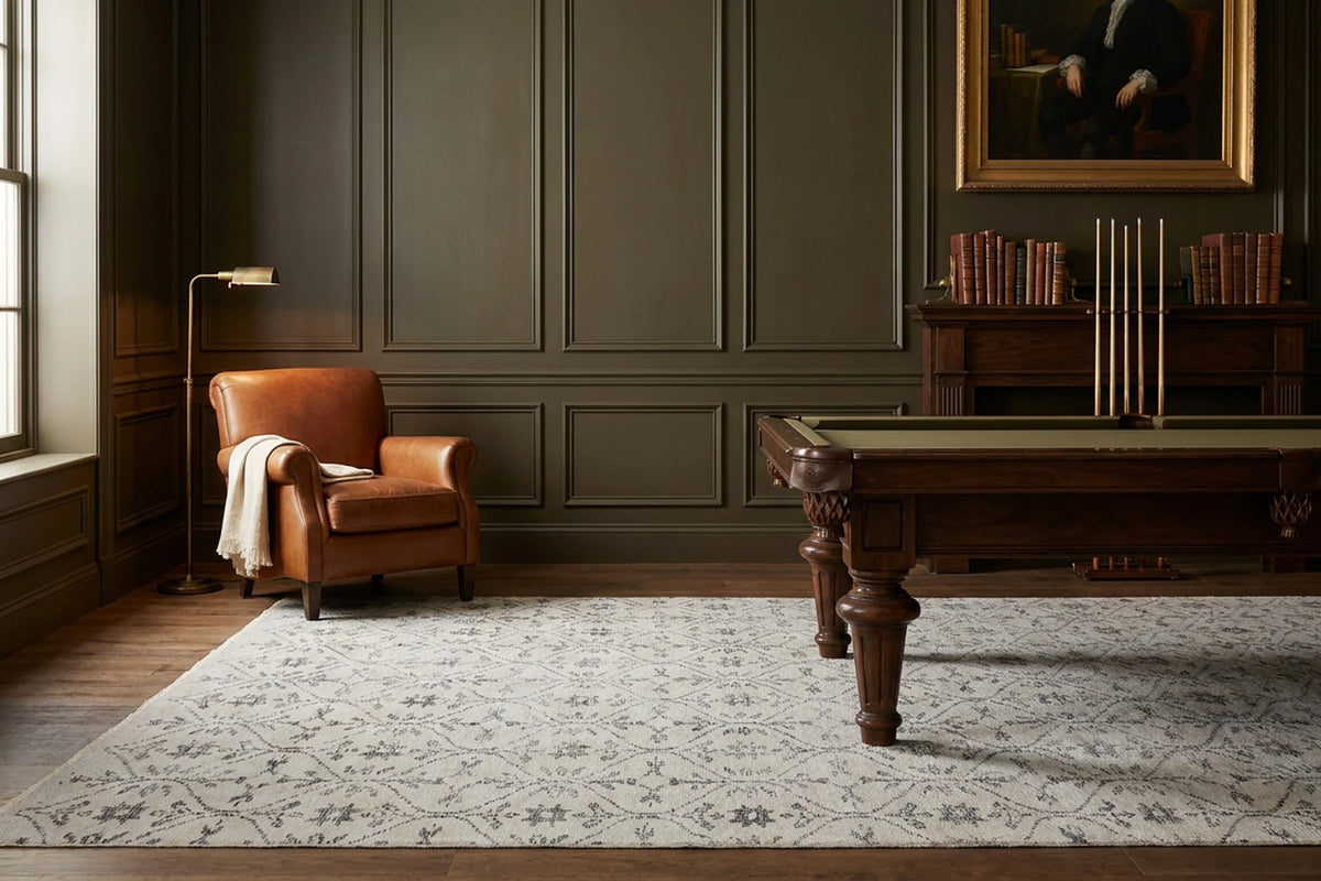 White Turkish rug in a styled room