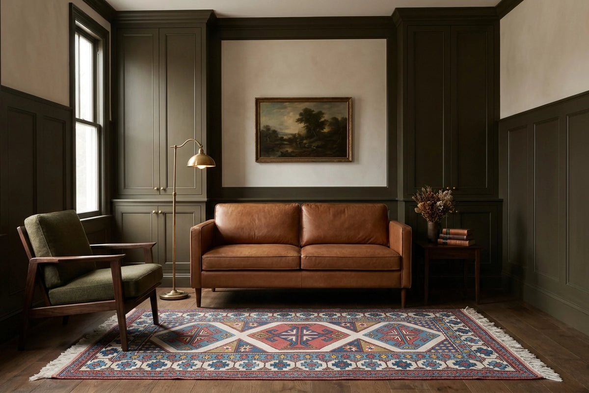 White Turkish rug in a styled room
