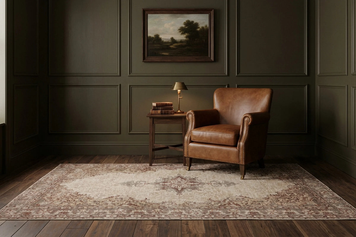 White Turkish rug in a styled room