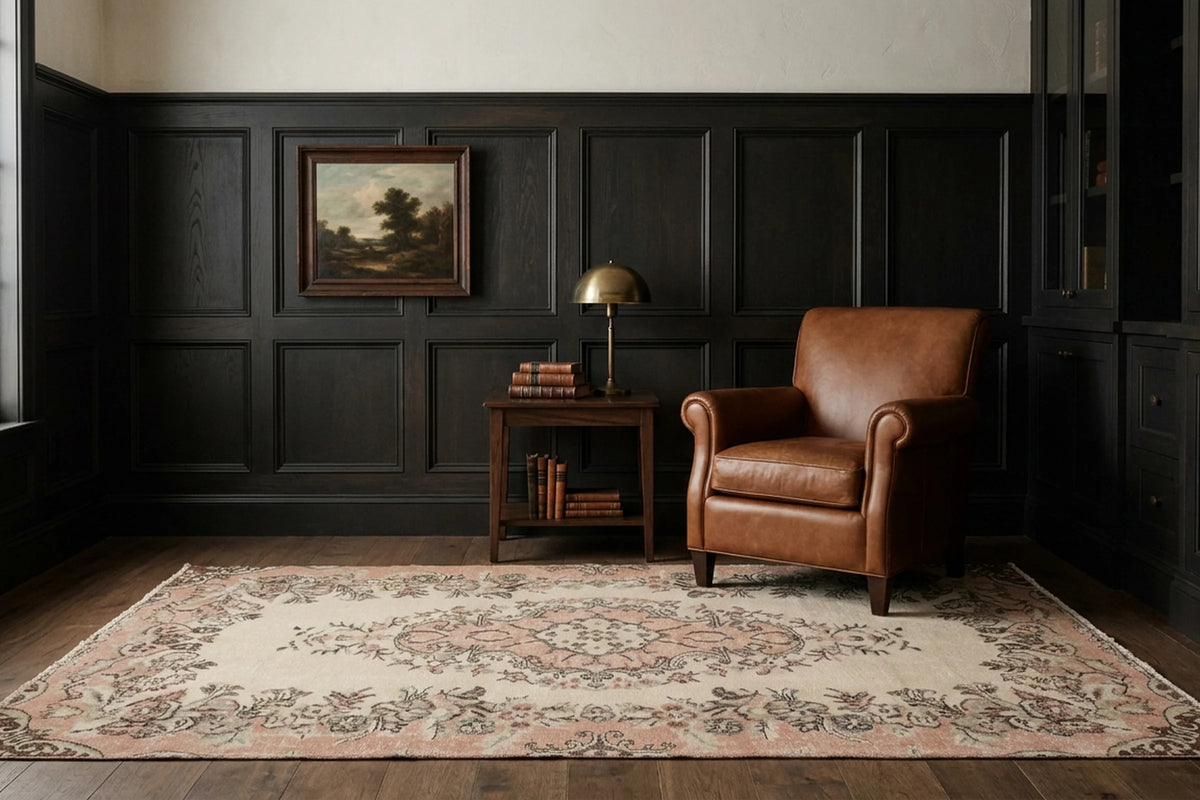White Turkish rug in a styled room