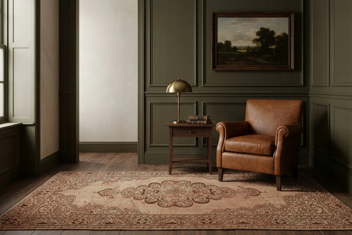 White Turkish rug in a styled room