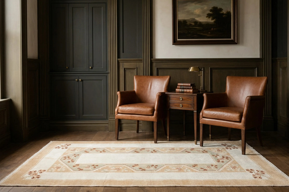 White Turkish rug in a styled room