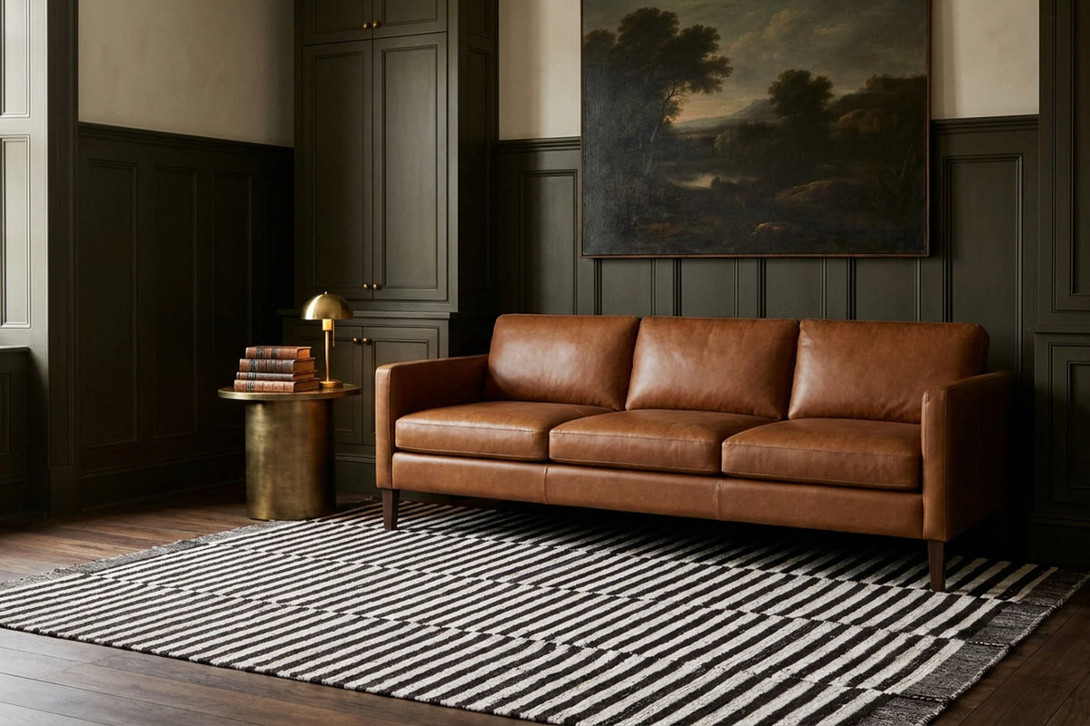 Striped Shaggy Wool area rug in a living room