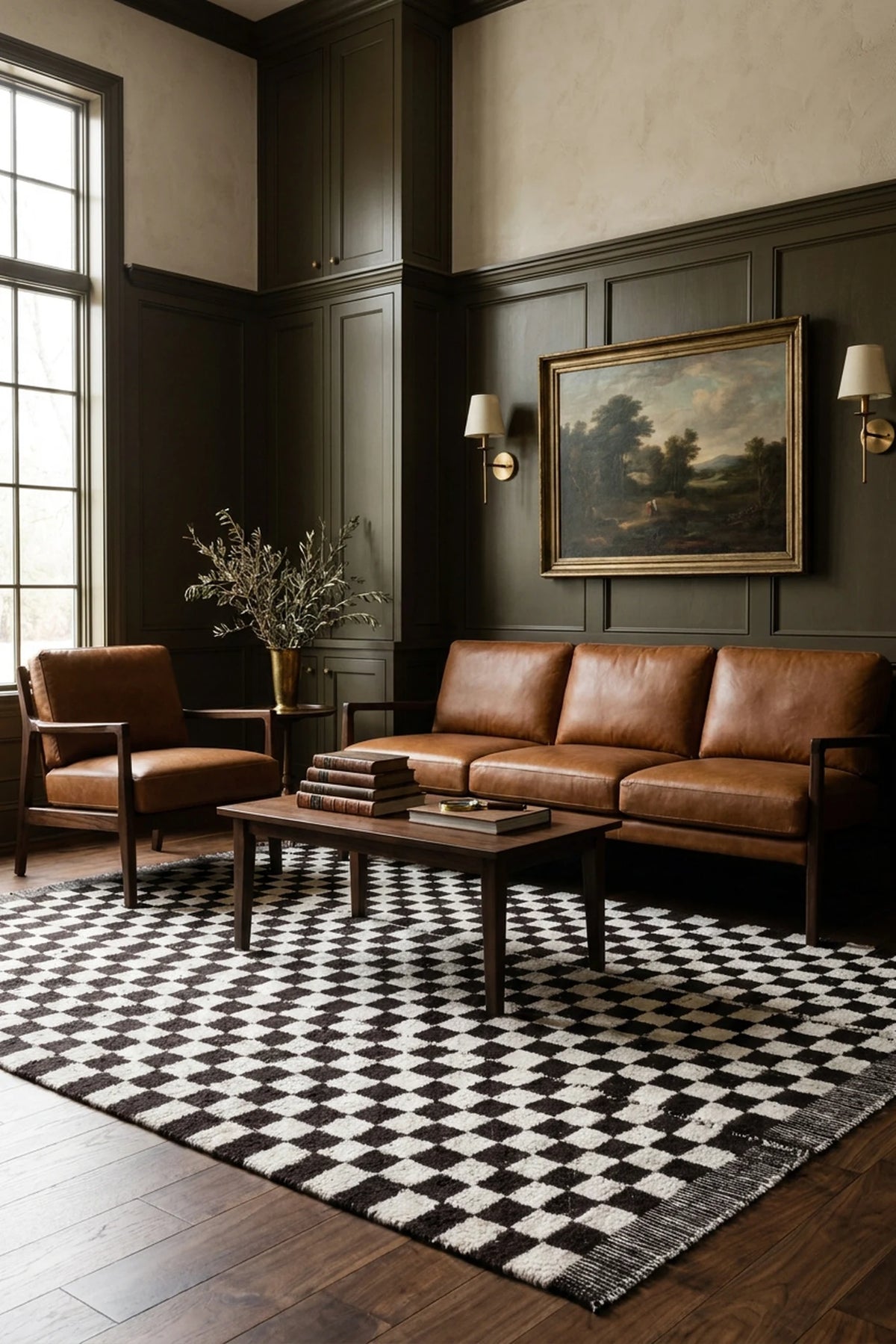 Checkered Shaggy Wool area rug in a living room