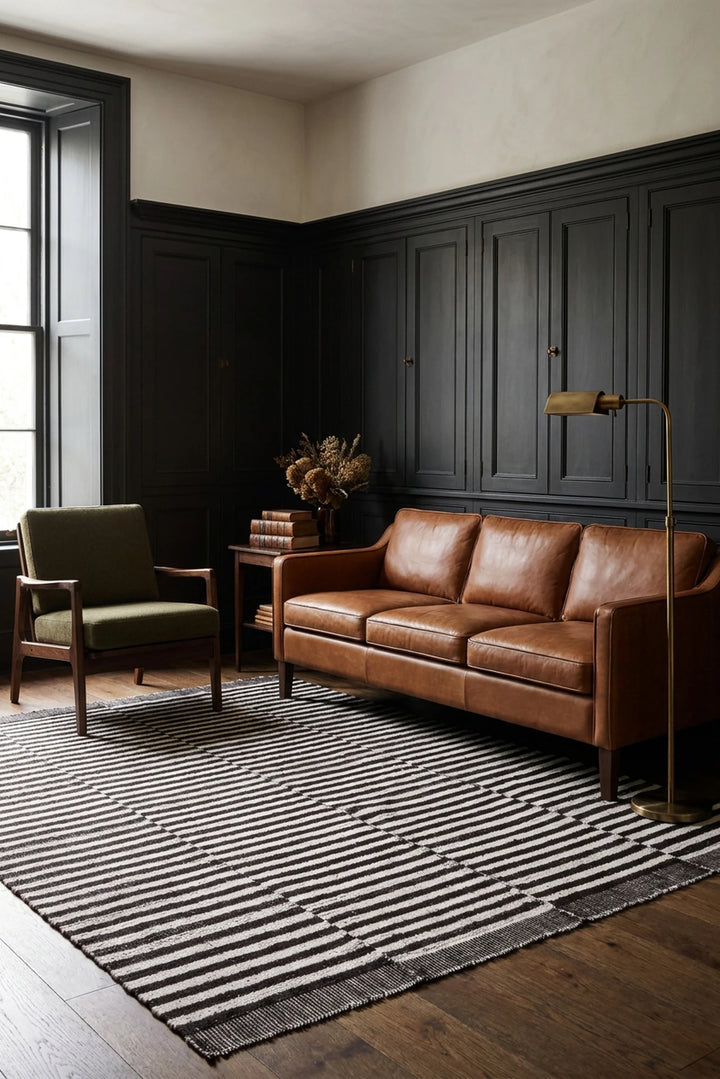 Striped Shaggy Wool area rug in a living room