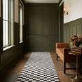 Checkered Shaggy Wool runner rug in a hallway