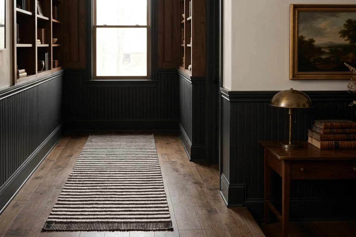 Striped Shaggy Wool runner rug in a hallway