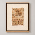 Framed vintage rug fragment wall art in beige, olive, tan