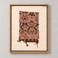 Framed vintage kilim fragment wall art in lavender, plum, brown, mustard