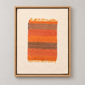 Framed vintage kilim fragment wall art in orange, taupe, brown