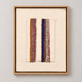 Framed vintage kilim fragment wall art in ivory, ochre, purple, navy