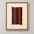 Framed vintage kilim fragment wall art in burgundy, gray, green, orange