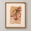 Framed vintage rug fragment wall art in apricot, brown, pink